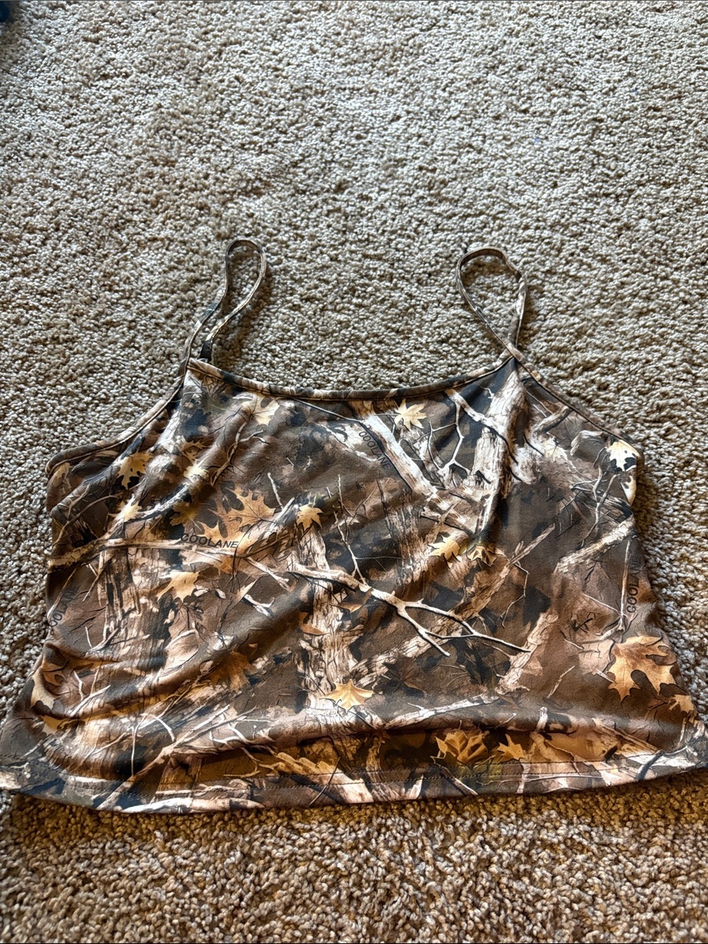 Camo Print Spaghetti Strap Crop Top - Brown/Green